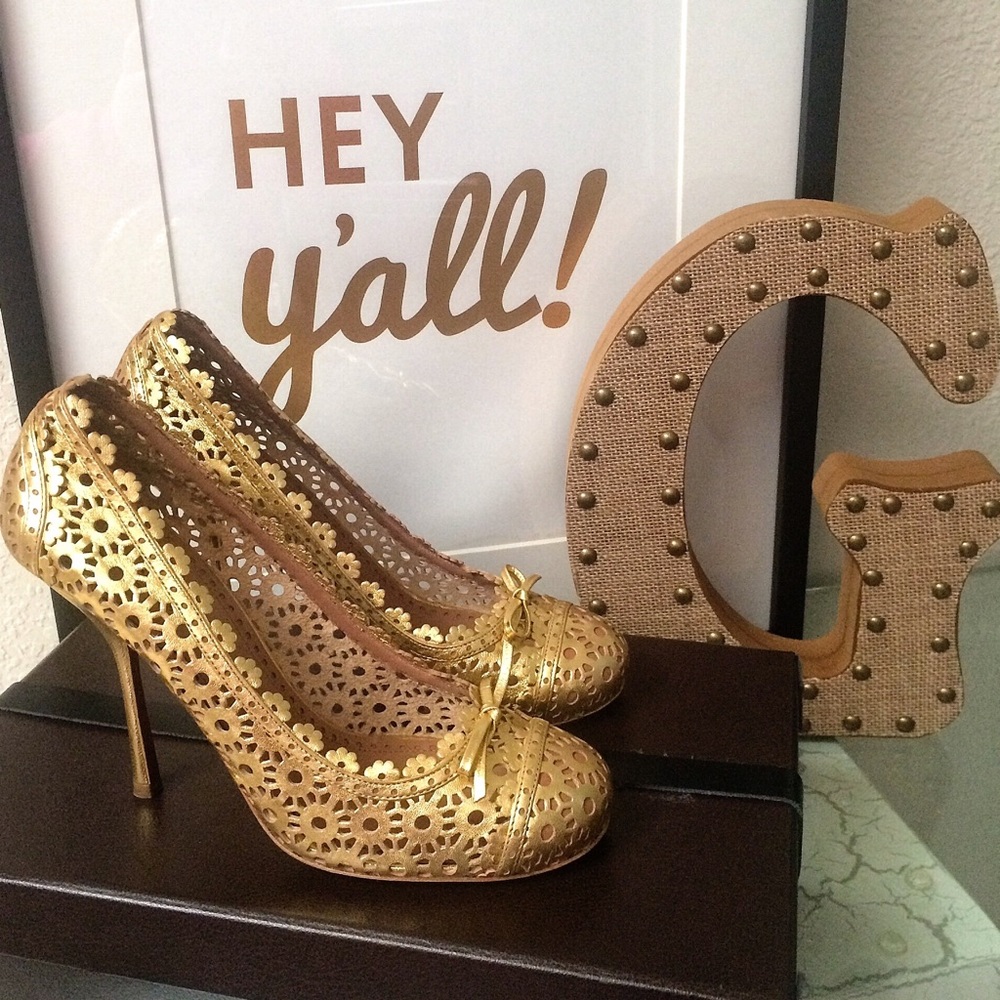Alaia Laser Cut Gold Heels